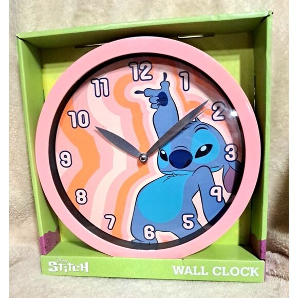 Disney Other - Disney Stitch Pink Wall Clock With Analog Display & Groovy Background Design